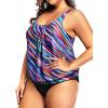 imageYonique Plus Size Two Piece Swimsuit for Women Blouson Tankini Tummy Control Bathing SuitPink Colorful Striped