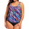 imageYonique Plus Size Two Piece Swimsuit for Women Blouson Tankini Tummy Control Bathing SuitPink Colorful Striped