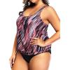 imageYonique Plus Size Two Piece Swimsuit for Women Blouson Tankini Tummy Control Bathing SuitPink Stripe 02
