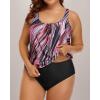 imageYonique Plus Size Two Piece Swimsuit for Women Blouson Tankini Tummy Control Bathing SuitPink Stripe 02