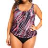 imageYonique Plus Size Two Piece Swimsuit for Women Blouson Tankini Tummy Control Bathing SuitPink Stripe 02