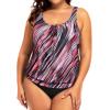 imageYonique Plus Size Two Piece Swimsuit for Women Blouson Tankini Tummy Control Bathing SuitPink Stripe 02