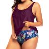 imageYonique Plus Size Two Piece Swimsuit for Women Blouson Tankini Tummy Control Bathing SuitPurple Leaf