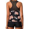 imageYonique Tankini Swimsuits for Women with Shorts Athletic Two Piece Bathing Suits Racerback Tank Tops SwimwearBlack Pink Floral