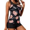imageYonique Tankini Swimsuits for Women with Shorts Athletic Two Piece Bathing Suits Racerback Tank Tops SwimwearBlack Pink Floral