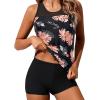 imageYonique Tankini Swimsuits for Women with Shorts Athletic Two Piece Bathing Suits Racerback Tank Tops SwimwearBlack Pink Floral
