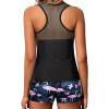 imageYonique Tankini Swimsuits for Women with Shorts Athletic Two Piece Bathing Suits Racerback Tank Tops SwimwearBlack and Flamingo