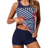 imageYonique Tankini Swimsuits for Women with Shorts Athletic Two Piece Bathing Suits Racerback Tank Tops SwimwearNavy Blue Striped