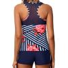 imageYonique Tankini Swimsuits for Women with Shorts Athletic Two Piece Bathing Suits Racerback Tank Tops SwimwearNavy Blue Striped