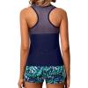 imageYonique Tankini Swimsuits for Women with Shorts Athletic Two Piece Bathing Suits Racerback Tank Tops SwimwearNavy Leaves