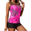 imageYonique Tankini Swimsuits for Women with Shorts Athletic Two Piece Bathing Suits Racerback Tank Tops SwimwearPink Floral Leaves