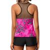 imageYonique Tankini Swimsuits for Women with Shorts Athletic Two Piece Bathing Suits Racerback Tank Tops SwimwearPink Floral Leaves