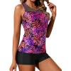 imageYonique Tankini Swimsuits for Women with Shorts Athletic Two Piece Bathing Suits Racerback Tank Tops SwimwearPurple Pink Leaves