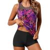 imageYonique Tankini Swimsuits for Women with Shorts Athletic Two Piece Bathing Suits Racerback Tank Tops SwimwearPurple Pink Leaves