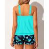 imageYonique Tankini Swimsuits with Shorts  Tummy Control Two Piece Blouson Bathing Suits High Neck SwimwearAqua and Blue Flower