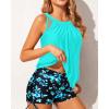 imageYonique Tankini Swimsuits with Shorts  Tummy Control Two Piece Blouson Bathing Suits High Neck SwimwearAqua and Blue Flower