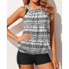 imageYonique Tankini Swimsuits with Shorts  Tummy Control Two Piece Blouson Bathing Suits High Neck SwimwearBlack White Gradient