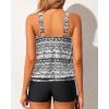 imageYonique Tankini Swimsuits with Shorts  Tummy Control Two Piece Blouson Bathing Suits High Neck SwimwearBlack White Gradient