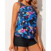 imageYonique Tankini Swimsuits with Shorts  Tummy Control Two Piece Blouson Bathing Suits High Neck SwimwearBlue Floral