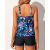 imageYonique Tankini Swimsuits with Shorts  Tummy Control Two Piece Blouson Bathing Suits High Neck SwimwearBlue Floral