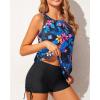imageYonique Tankini Swimsuits with Shorts  Tummy Control Two Piece Blouson Bathing Suits High Neck SwimwearBlue Floral