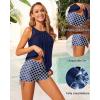 imageYonique Tankini Swimsuits with Shorts  Tummy Control Two Piece Blouson Bathing Suits High Neck SwimwearBlue Geometry