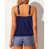 imageYonique Tankini Swimsuits with Shorts  Tummy Control Two Piece Blouson Bathing Suits High Neck SwimwearBlue Geometry