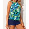 imageYonique Tankini Swimsuits with Shorts  Tummy Control Two Piece Blouson Bathing Suits High Neck SwimwearBlue Leaves