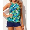 imageYonique Tankini Swimsuits with Shorts  Tummy Control Two Piece Blouson Bathing Suits High Neck SwimwearBlue Leaves