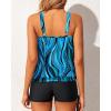 imageYonique Tankini Swimsuits with Shorts  Tummy Control Two Piece Blouson Bathing Suits High Neck SwimwearBlue Wavy Pattern