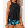 imageYonique Tankini Swimsuits with Shorts  Tummy Control Two Piece Blouson Bathing Suits High Neck SwimwearGreen Flower