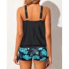 imageYonique Tankini Swimsuits with Shorts  Tummy Control Two Piece Blouson Bathing Suits High Neck SwimwearGreen Flower