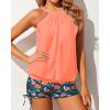 imageYonique Tankini Swimsuits with Shorts  Tummy Control Two Piece Blouson Bathing Suits High Neck SwimwearOrange Floral