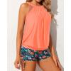 imageYonique Tankini Swimsuits with Shorts  Tummy Control Two Piece Blouson Bathing Suits High Neck SwimwearOrange Floral