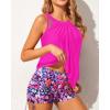 imageYonique Tankini Swimsuits with Shorts  Tummy Control Two Piece Blouson Bathing Suits High Neck SwimwearPink Flower
