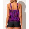 imageYonique Tankini Swimsuits with Shorts  Tummy Control Two Piece Blouson Bathing Suits High Neck SwimwearPurple Leaf