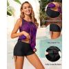 imageYonique Tankini Swimsuits with Shorts  Tummy Control Two Piece Blouson Bathing Suits High Neck SwimwearPurple Leaf
