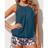 imageYonique Tankini Swimsuits with Shorts  Tummy Control Two Piece Blouson Bathing Suits High Neck SwimwearTeal Flower