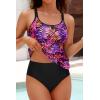 imageYonique Two Piece Tankini Swimsuits for Women with Shorts Tummy Control Bathing Suits Athletic SwimwearPurple Pink Leaves