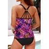 imageYonique Two Piece Tankini Swimsuits for Women with Shorts Tummy Control Bathing Suits Athletic SwimwearPurple Pink Leaves