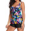 imageYonique Women 2 Piece Flowy Tankini Swimsuits with Boyshorts V Neck Swim Tank Tops Bathing Suits Modest SwimwearColorful Floral1