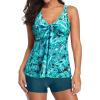 imageYonique Women 2 Piece Flowy Tankini Swimsuits with Boyshorts V Neck Swim Tank Tops Bathing Suits Modest SwimwearGreen Paisley