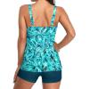 imageYonique Women 2 Piece Flowy Tankini Swimsuits with Boyshorts V Neck Swim Tank Tops Bathing Suits Modest SwimwearGreen Paisley