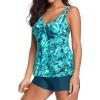 imageYonique Women 2 Piece Flowy Tankini Swimsuits with Boyshorts V Neck Swim Tank Tops Bathing Suits Modest SwimwearGreen Paisley