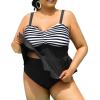 imageYonique Women Plus Size 2 Piece Tankini Swimsuits Ruched Bathing Suits Peplum Swimwear Scalloped SwimsuitsBlack White Stripes