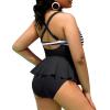 imageYonique Women Plus Size 2 Piece Tankini Swimsuits Ruched Bathing Suits Peplum Swimwear Scalloped SwimsuitsBlack White Stripes