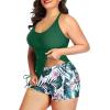 imageYonique Women Plus Size Tankini with Shorts Two Piece Bathing Suits Athletic Swimsuits Tummy Control SwimwearGreen Leaf