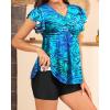 imageYonique Women Tankini with Shorts and Pocket Two Piece Swimsuits Ruffle Sleeve Bathing Suit Flowy SwimwearBlue Leaves