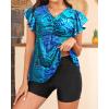 imageYonique Women Tankini with Shorts and Pocket Two Piece Swimsuits Ruffle Sleeve Bathing Suit Flowy SwimwearBlue Leaves