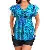 imageYonique Women Tankini with Shorts and Pocket Two Piece Swimsuits Ruffle Sleeve Bathing Suit Flowy SwimwearBlue Leaves